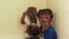 Dad can’t stop laughing while trying to punish sons covered in paint (UNEDITED)