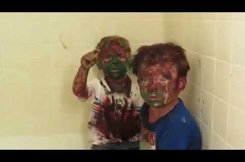 Dad can’t stop laughing while trying to punish sons covered in paint (UNEDITED)